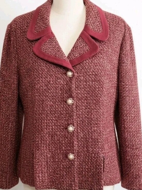 Leslie Fay Jackets & Blazers - Leslie Fay Vintage Red Pink Maroon Tweed Blazer Jacket Pearl Buttons Wool Bld 18